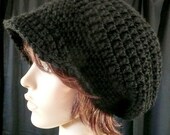 Brimmed Long Slouchy Beanie in Jet Black