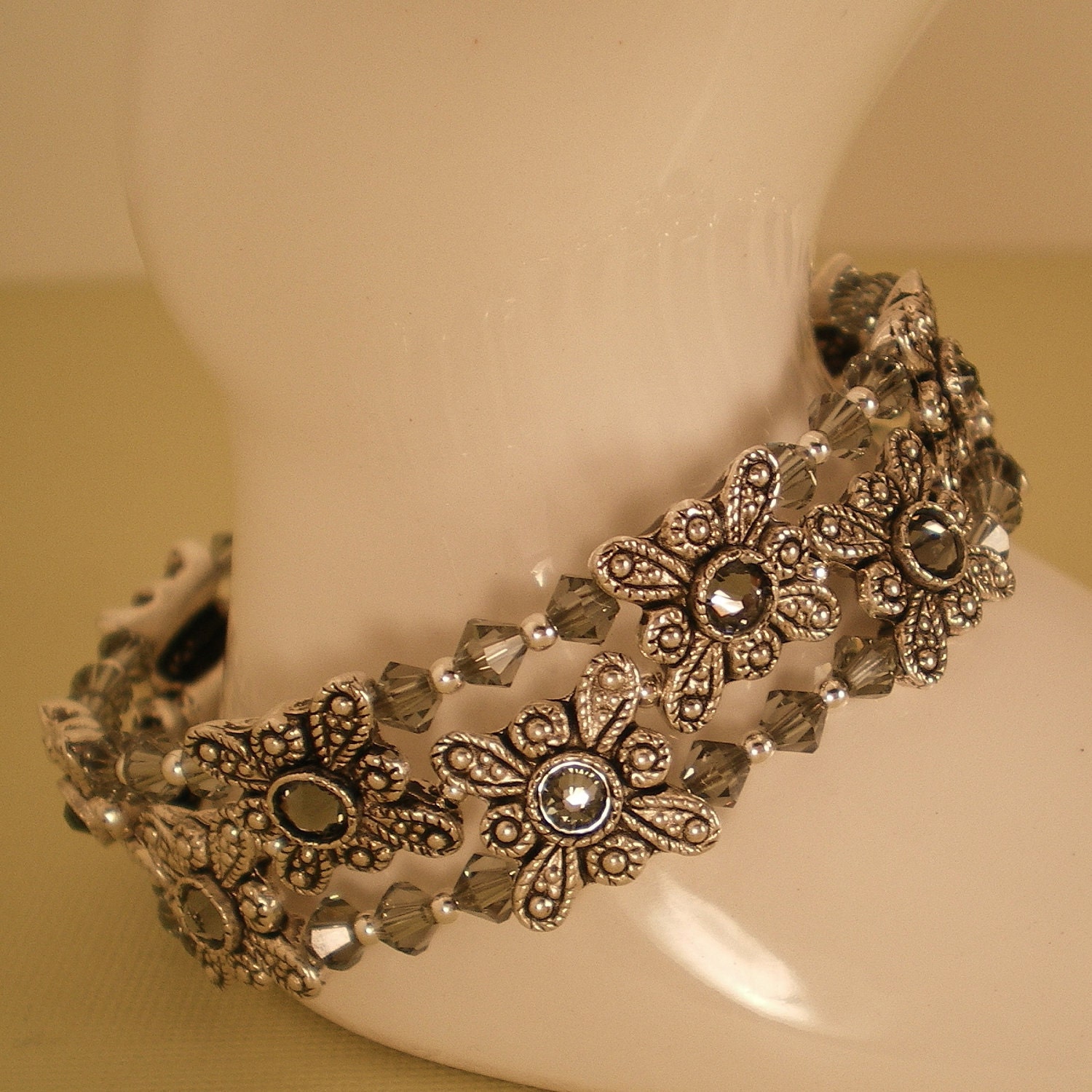 Antiqued Silver Swarovski Cuff Bracelet