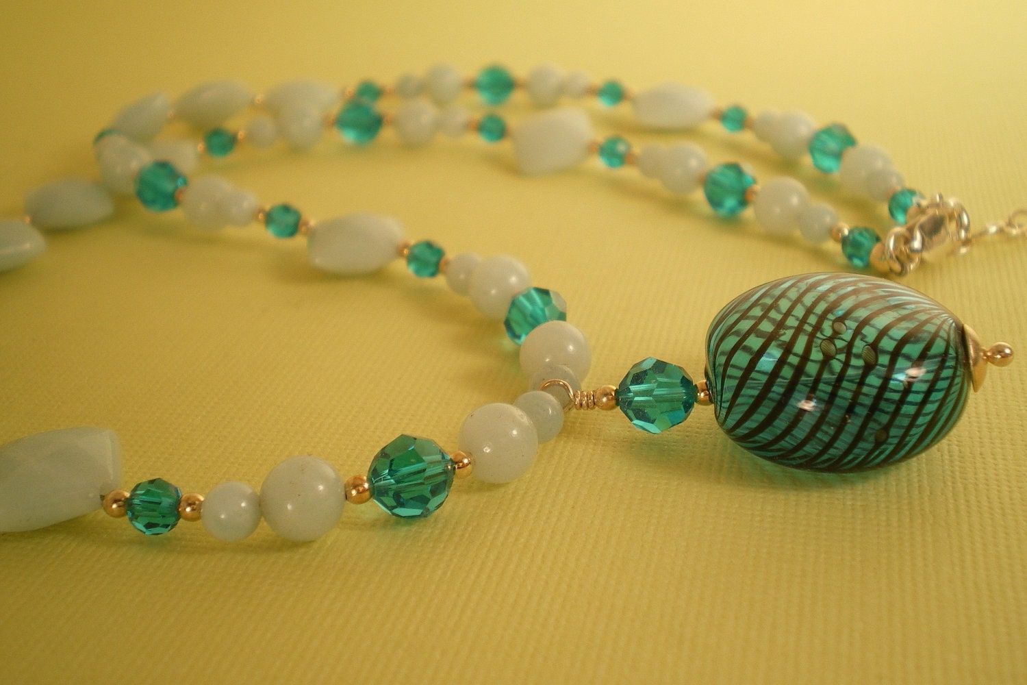 Hand Blown Glass and Amazonite Necklace
