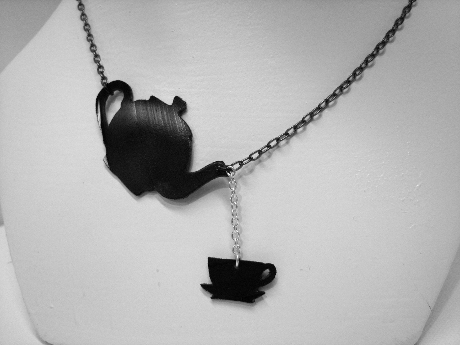 Tea Time Silhouette Recycled Vinyl Necklace