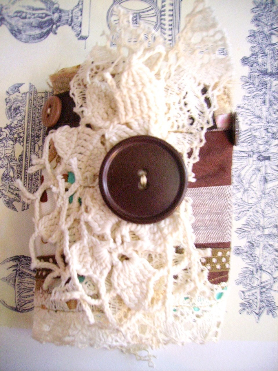 Wrist Cuff- Fabric-Lace-Vintage Buttons-Gypsy-Bohemian-Ohh Choc O Lot