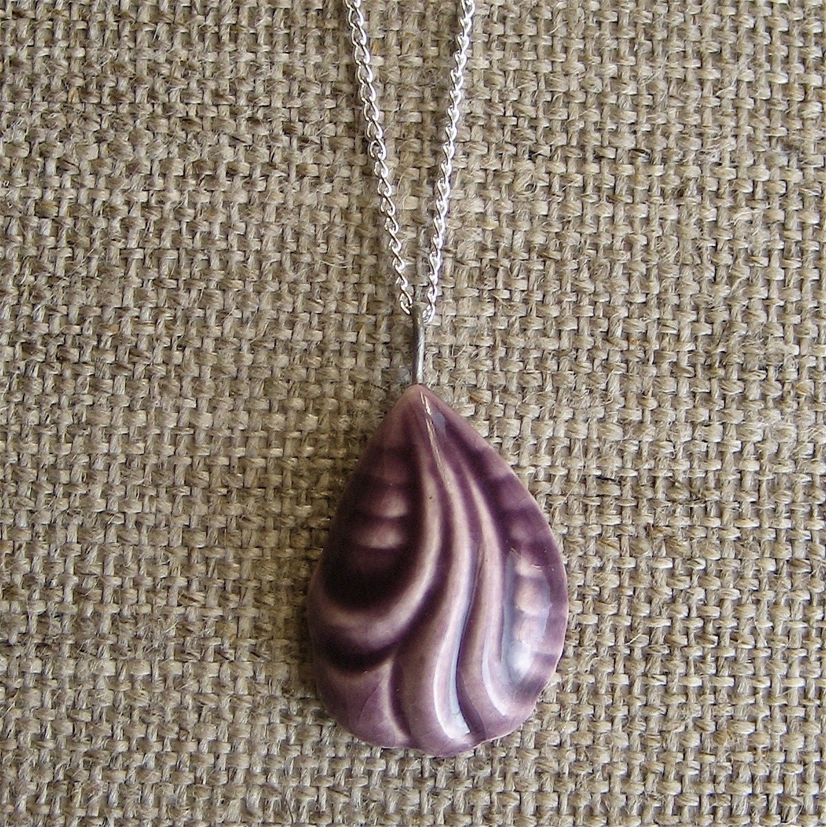 deco drop necklace, plum ... porcelain jewelry by Sofia Masri
