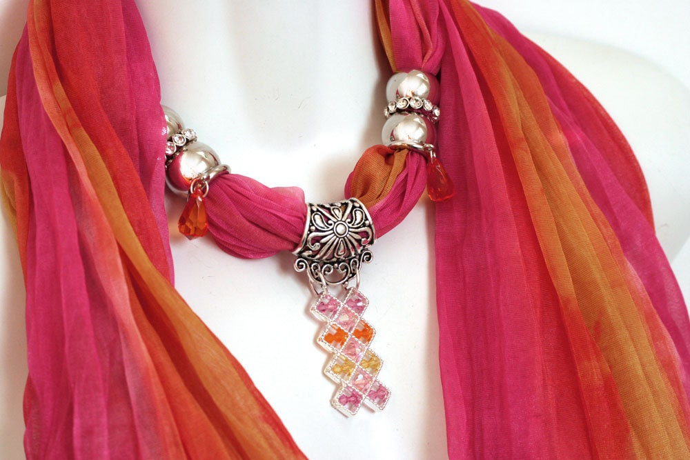 Bright Scarves Necklace Scarves With Pendants Jewelry Scarves Colorful Scarves