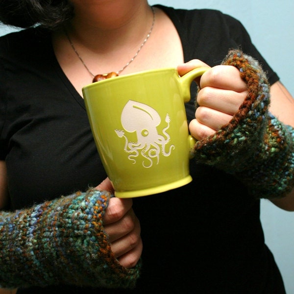 Giant Squid Mug - Lime Green - large ceramic coffee cup