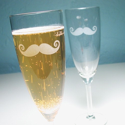 2 Mustache Champagne Flutes
