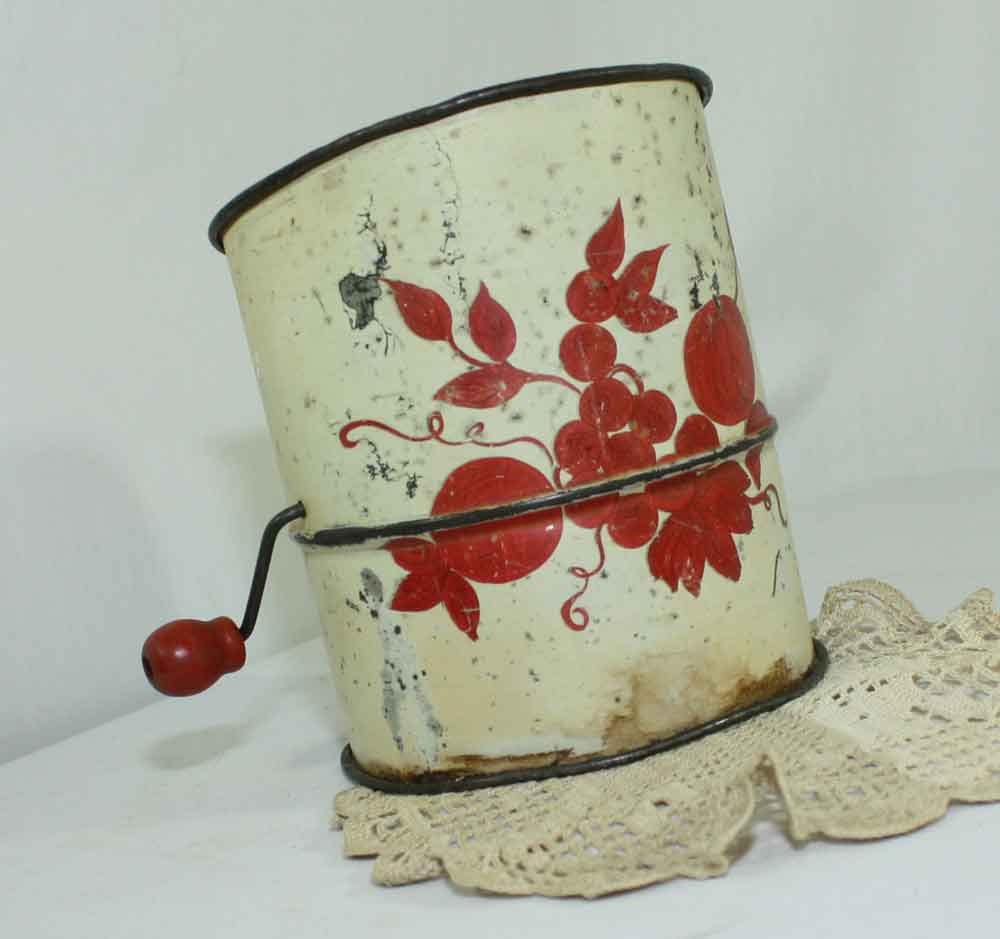 Vintage Flour Sifter Fruit Motif Grapes Apples
