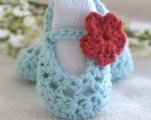 Baby Girl Shoes, Robins Egg Blue Mary Janes, Ballerina Baby Shoes, Baby Slippers 3 to 6 months