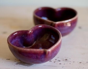 Valentine Wedding decor Two Of Hearts--two small raspberry heart bowls