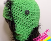 Ear Flap Aviator Bomber Crochet Hat in Lime