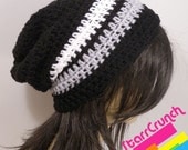 Slouchy Beanie Crochet Hat in Black White and Silver