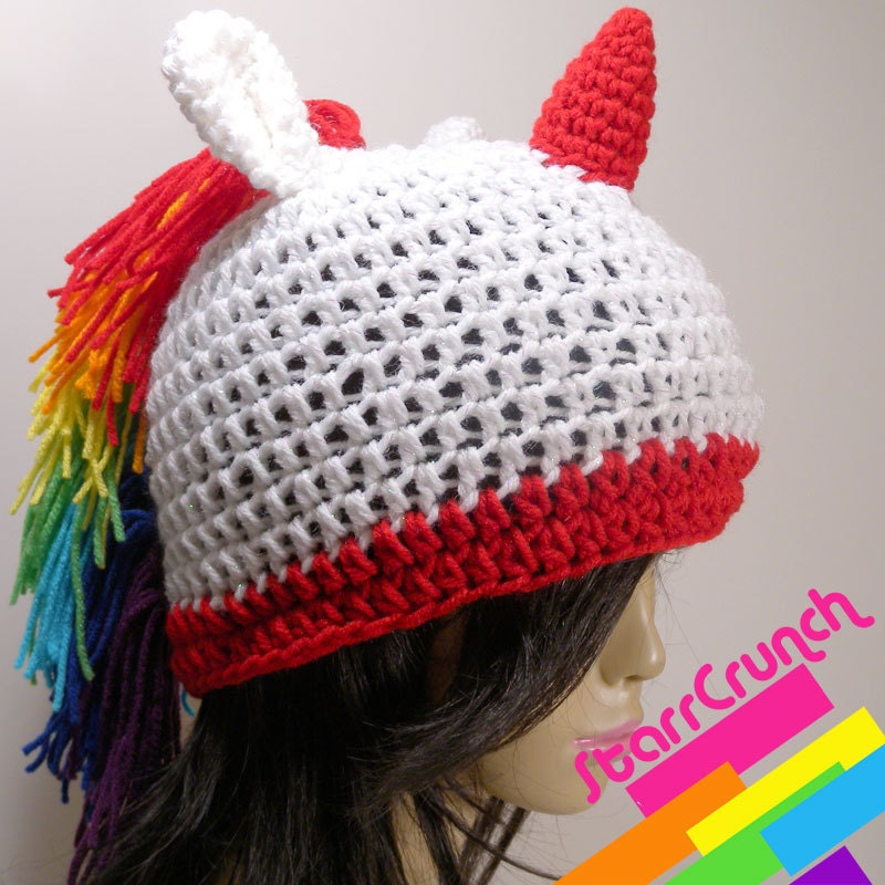 Unicorn Hat Rainbow Mane with Sparkly White and Red