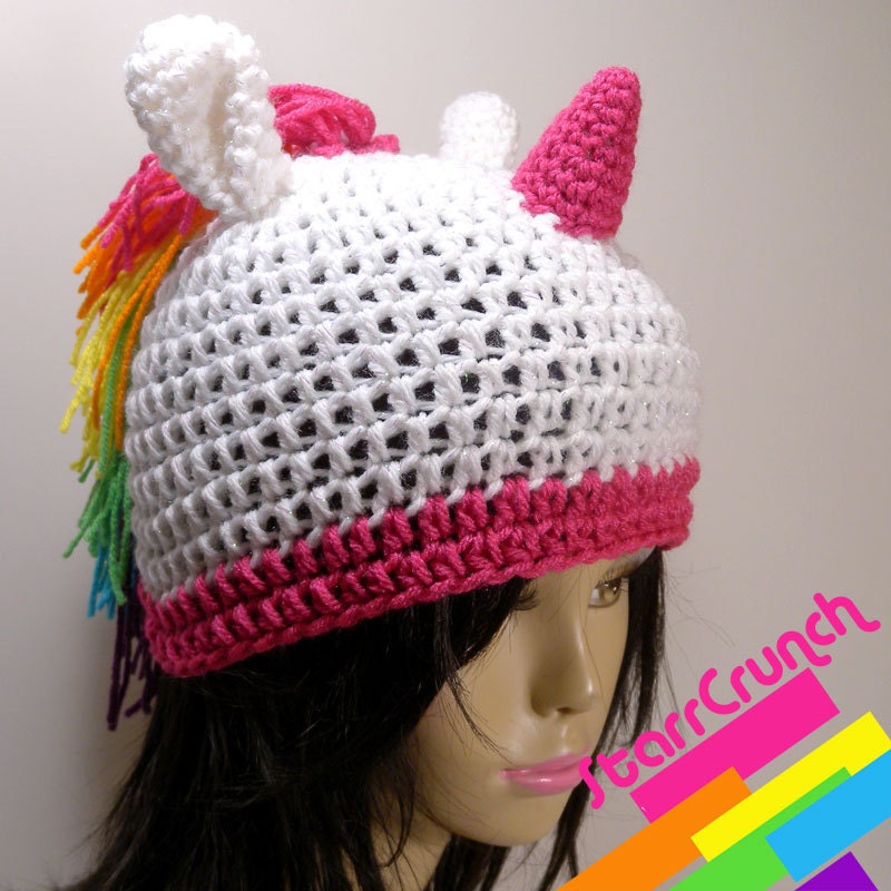 Unicorn Hat Rainbow Mane with Sparkly White and Hot Pink