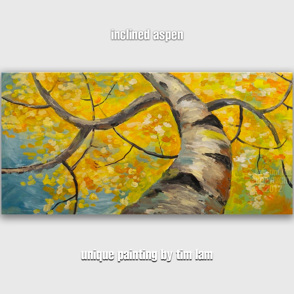 Happy Autumn Aspen, Contemporary Huge Original acrylic Painting 48x24x1.6