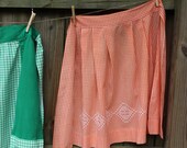 Vintage Half Apron - Orange and White Check Gingham with Cross Stitch Detail