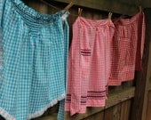 Vintage Half Apron - Pink and White Check Gingham with Black Ric Rac Detail and Pocket