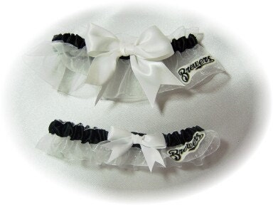 Handmade Wedding Garter Set with Milwaukee Brewers fabric Keepsake Toss Bridal wbw