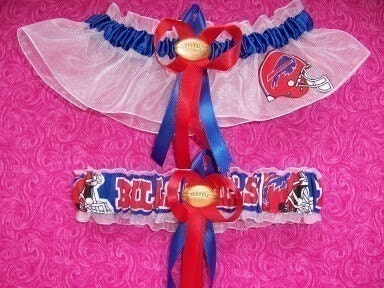Handmade Wedding Garter Set wth Buffalo Bills Fabric