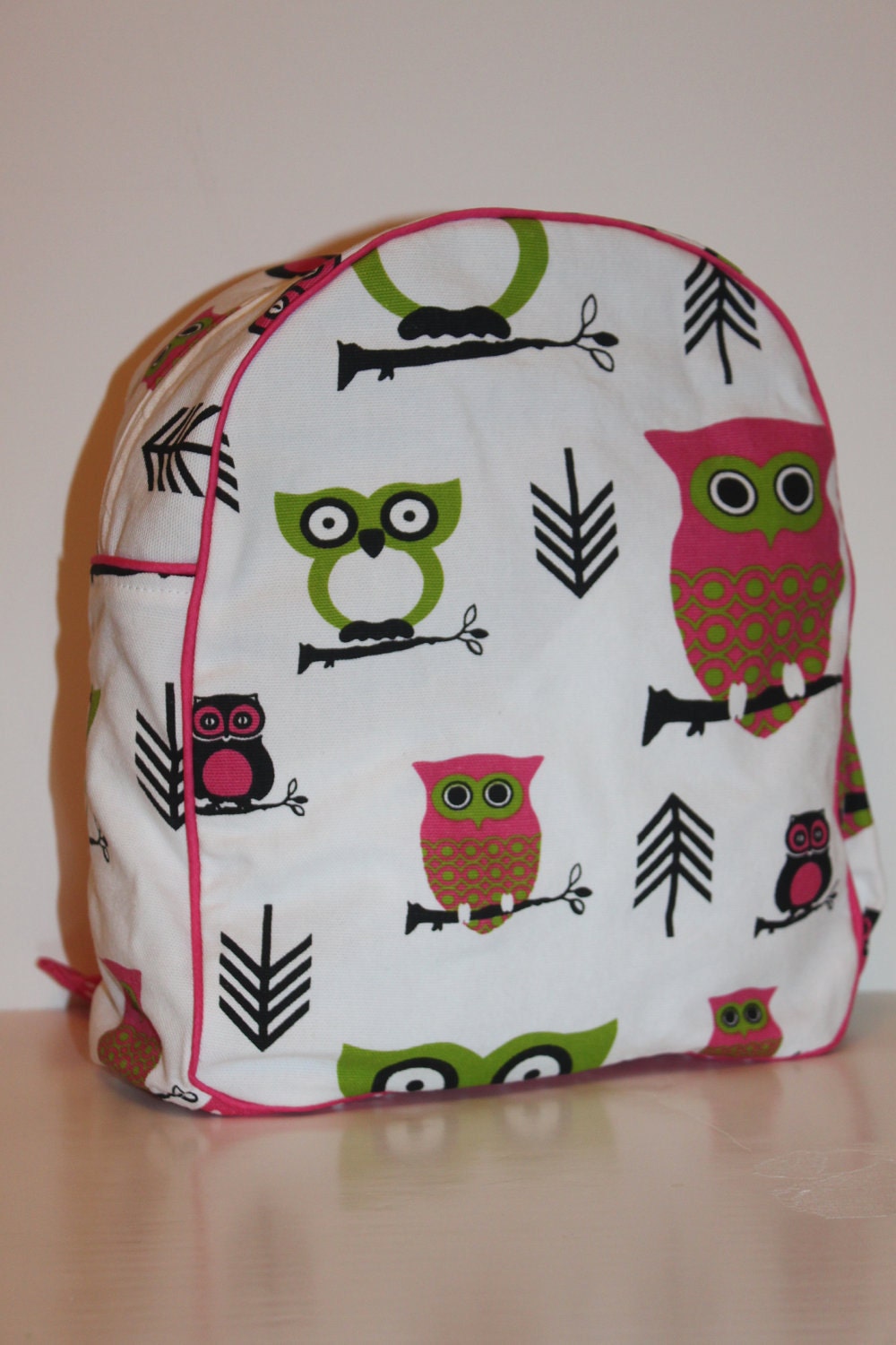 Pink and Green Owl Backpack for a Toddler- Ready to Ship