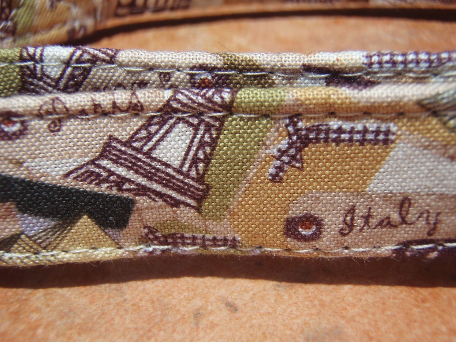 TRAVEL the WORLD Retro Fabric Organic Cotton Dog Collar MEDIUM - All Antique Brass Hardware