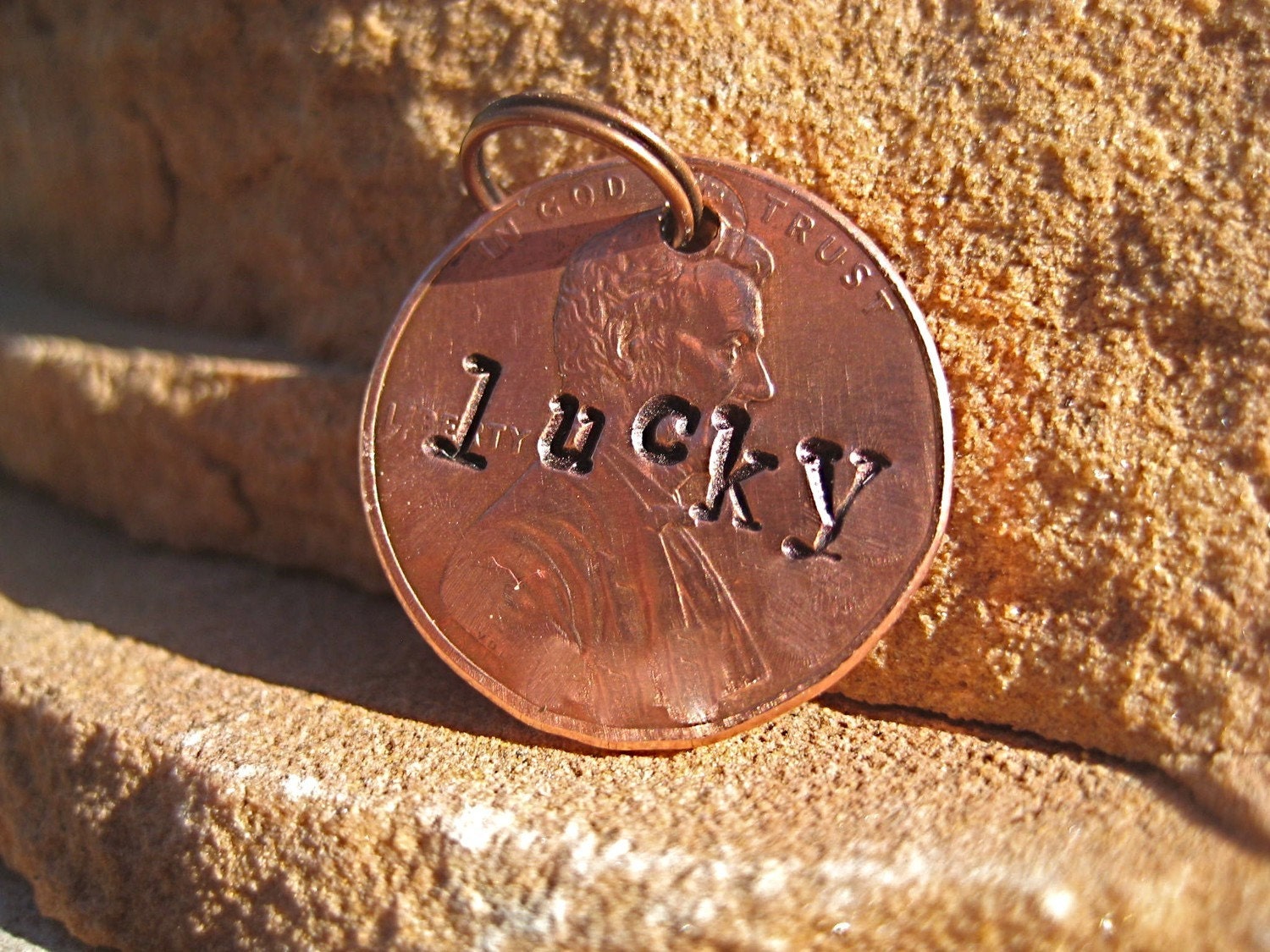 Lucky Penny - Unique Handstamped Pet ID Tag Copper Small Dog Cat Add On for Larger Dog