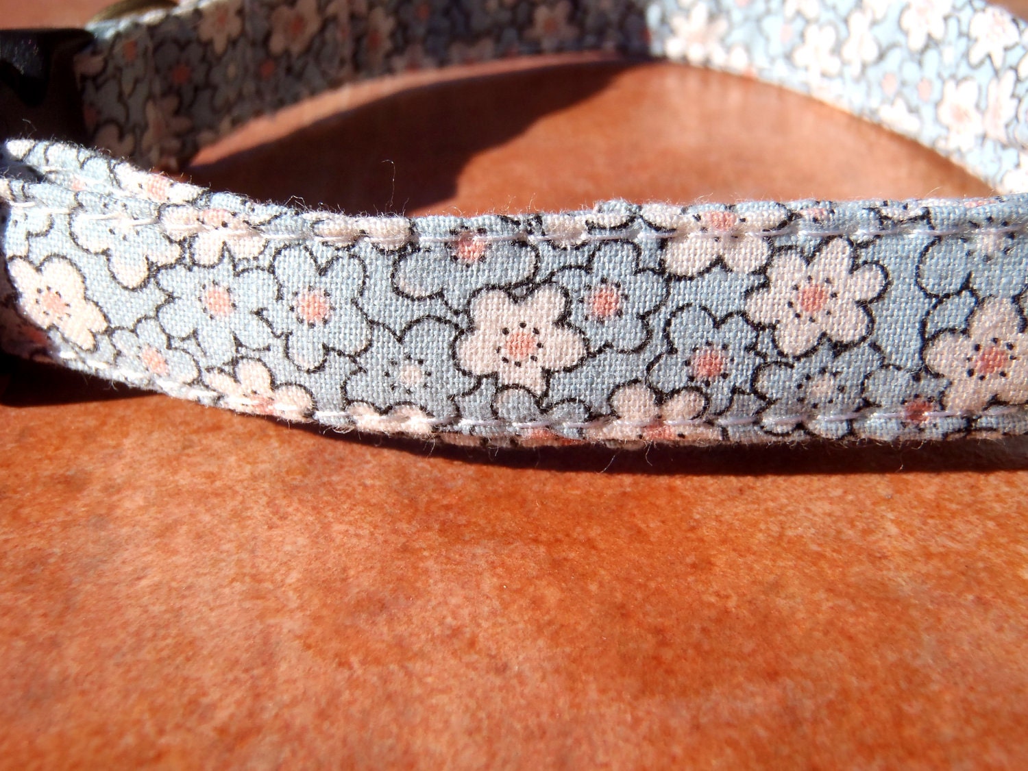 Vintage Geisha - Organic Cotton CAT Collar Breakaway Safety Cherry Blossoms - All Antique Brass Hardware