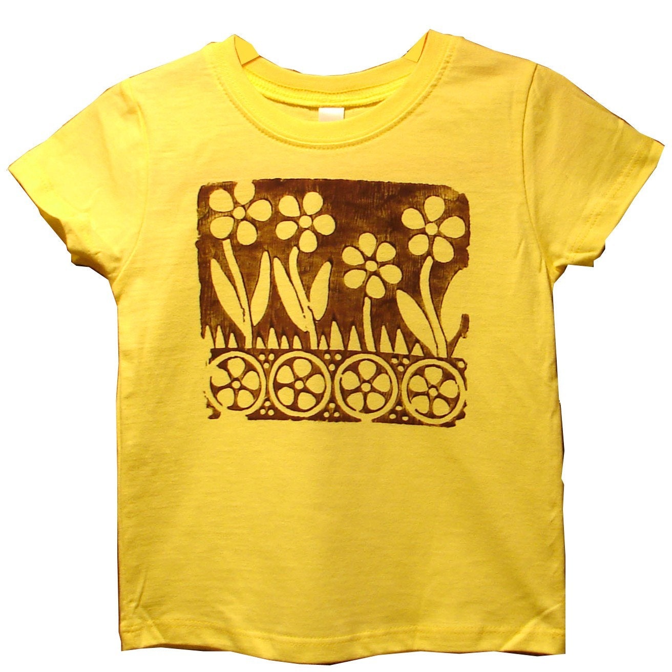 Yellow Flowers - Antique Block Printed Toddler Short Sleeve T-Shirt (Select Size)