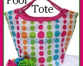 SALE - Monogrammed Polka Dot Beach Pool Large Tote - Teachers Hostess Gift Graduation Lime Green Hot Pink Aqua Orange Colorful Family Name