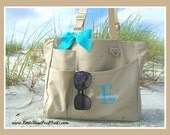Super Feature Tote - Initial and Name Monogrammed Briefcase- Personalized Diaper Bag Large Size Solid Color Baby Shower Teacher Gift Idea