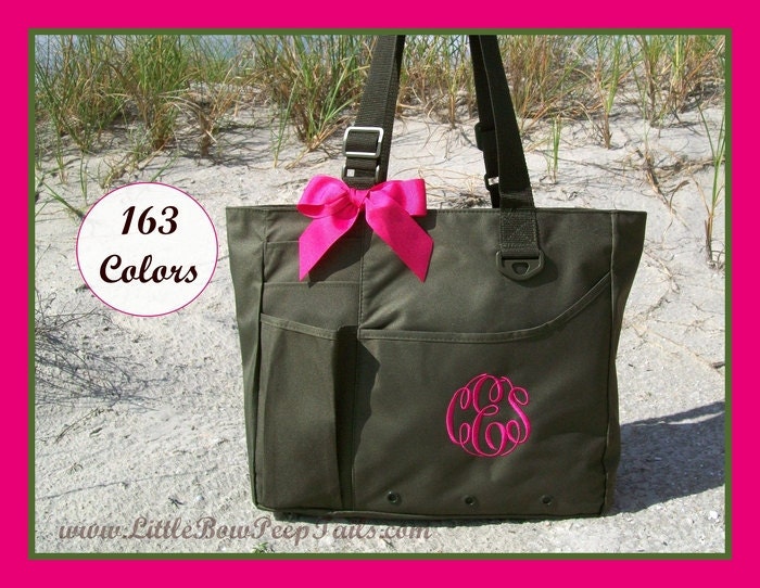 Monogrammed Super Feature Tote - Personalized Solid Color Book Bag Bridesmaids Teachers Travel Briefcase Initials Diaper Bag