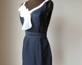 Mad Men Little Black Dress 50s Wiggle Style Sheath Dress White Satin Tattered Eco Friendly Cocktail Gown