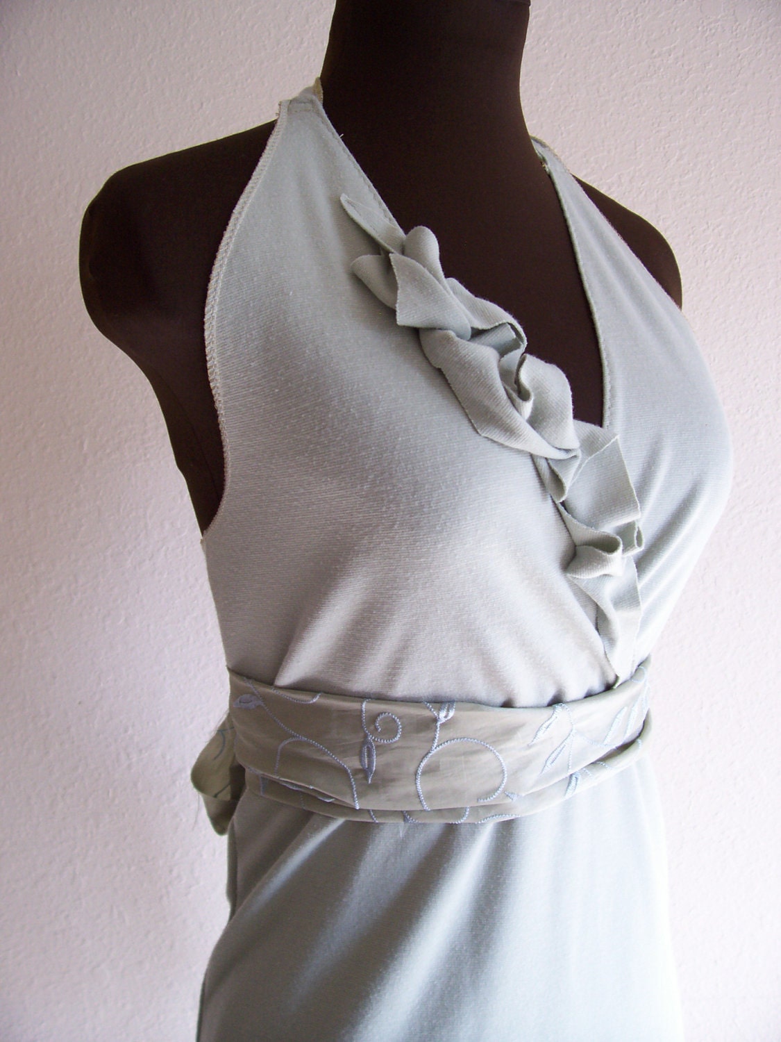 Boho Halter Dress Tattered Shabby Chic Moss Jersey Formal Party Evening Bohemian Summer Dress Pastel Fashion