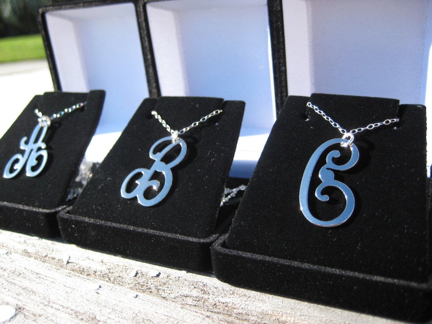 Initial Necklace  Personalized Script  Silver Initial Necklace  A B C D E F G H I J K L M N O P Q R S T U V W Y  no  X or Z for