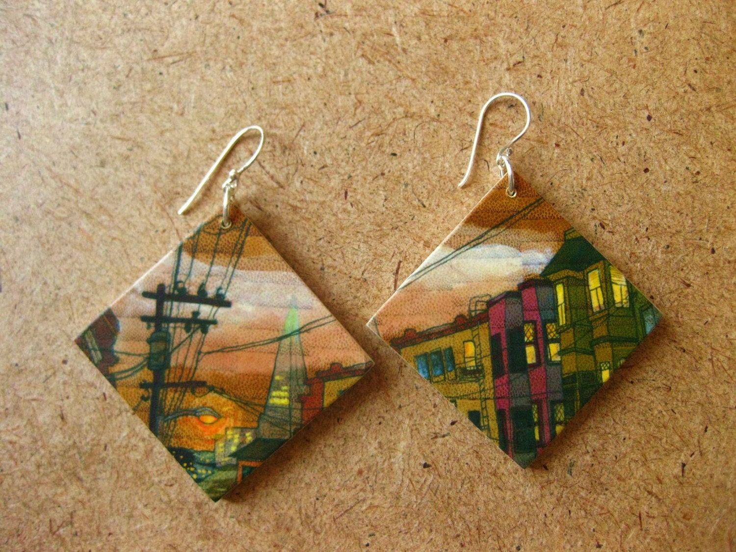 Russian Hill, 1.5x1.5 Paper and Wood Earrings