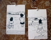 Jumpin in a Lake, 1.5x2.5 Paper and Wood Earrings