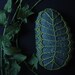 Crocheted Lace Stone, Fern Pattern, in Green with Gray Oblong Stone, Handmade