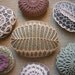 RESERVED Crocheted Lace Stone, Golden Beige, Fern Pattern, Green Speckled Stone