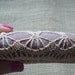 Crocheted Lace Stone, with Tiny Stitches, Beige, with Pinkish Gray Stone, Handmade