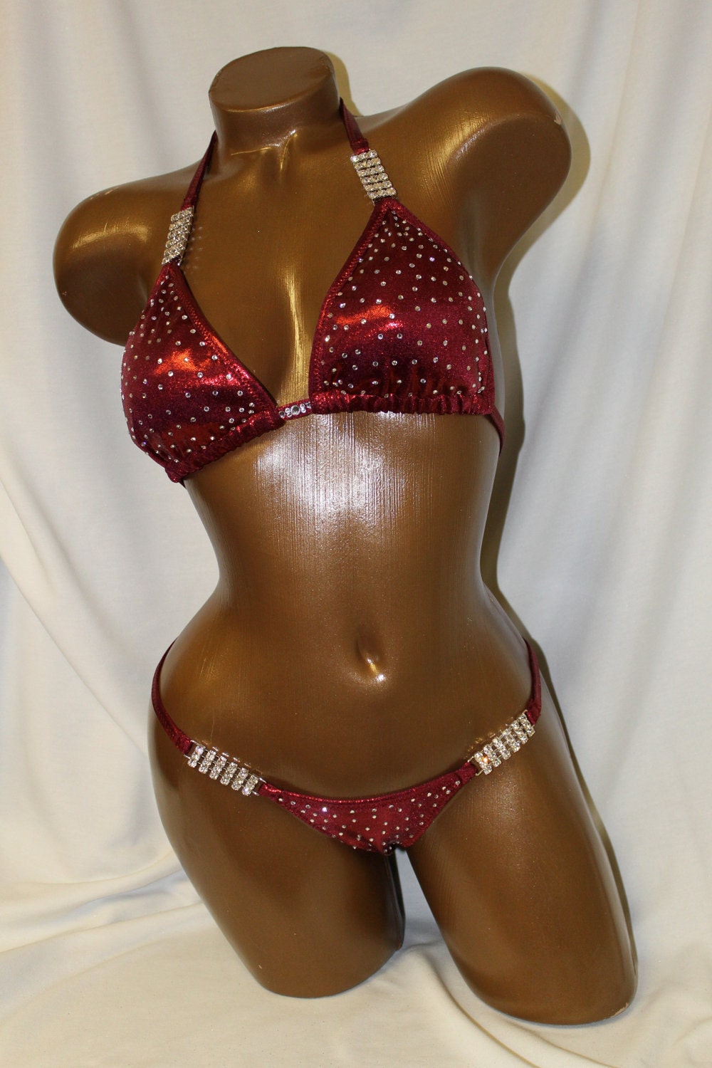 White Competition Bikini With Gold Chain Connectors By Saleyla