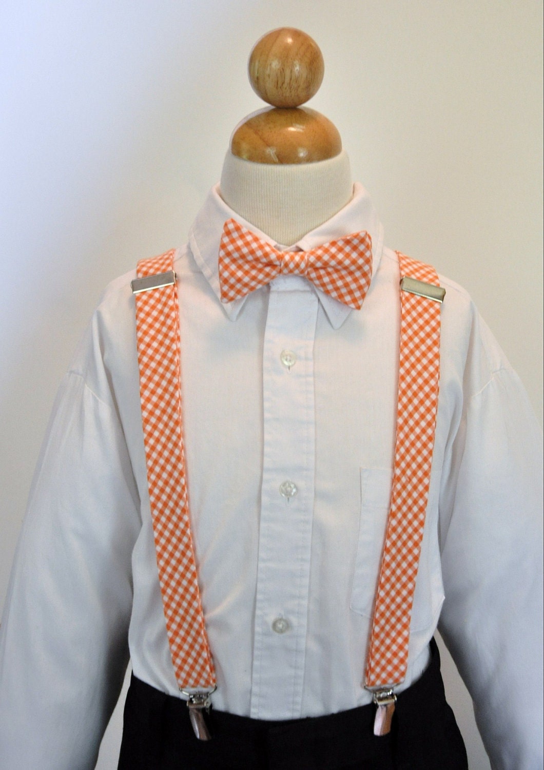 Boys Bowtie and Suspender Set Orange Gingham LOTS of COLORS AVAILABLE