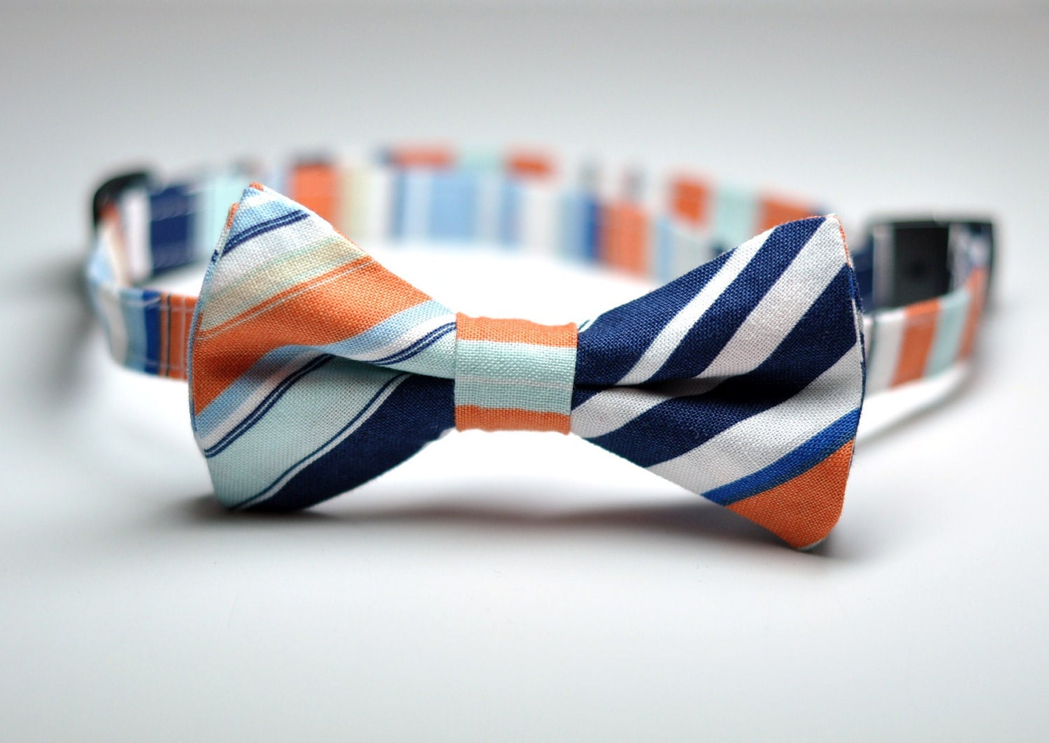 Boys Bow Tie Orange and Blue Nautical Stripe Childrens Bowtie