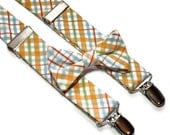 Bowtie and Suspenders in Orange and Blue Plaid