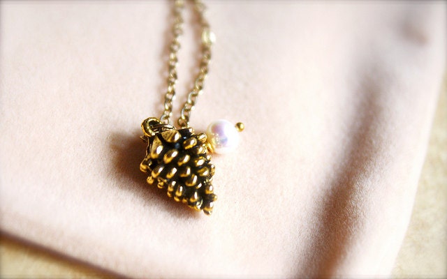 Pine -- Longing For Winter - Gold Charm Jewelry, Winter Themed, Pinecone, Momento Jewelry, Gold Necklace