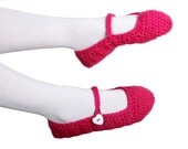 Hot Pink Slipper with White Heart Buttons (sizes 6 to 11)