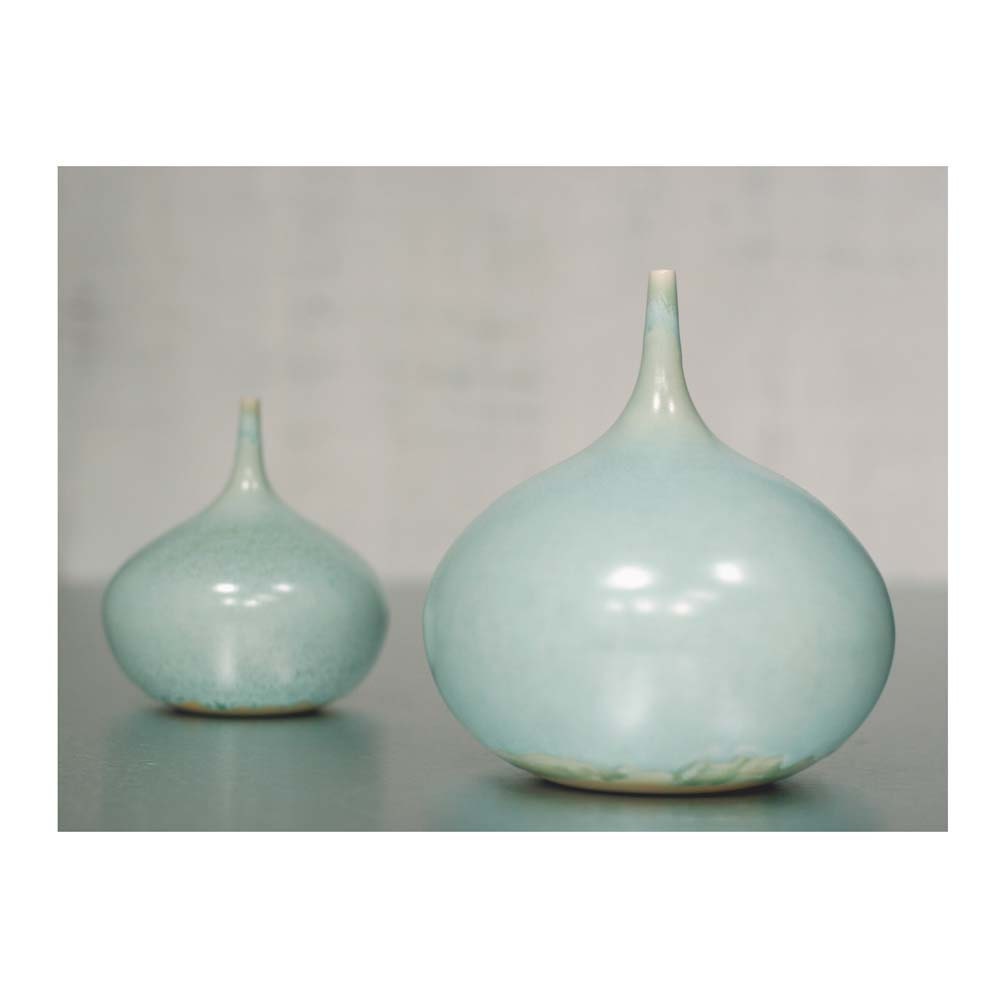 One Large Blue-Green Stoneware Rotund Vase by Sara Paloma