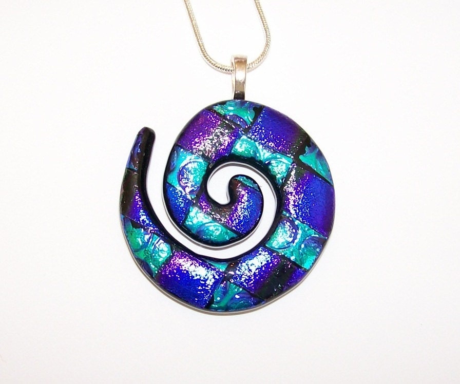Fused Glass Dichroic Pendant (Flourish in Blues and Turquoise)