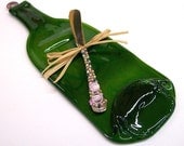 Eco Friendly Green Wine  Bottle Cheese Board With Beaded Cheese Spreader (recycled)