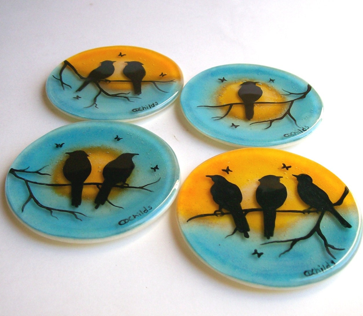 Fused Glass Coasters (Birds On A Branch)