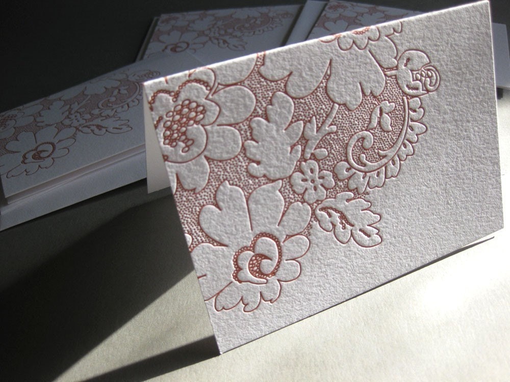 Rust Vintage Lace Letterpress Cards, SET