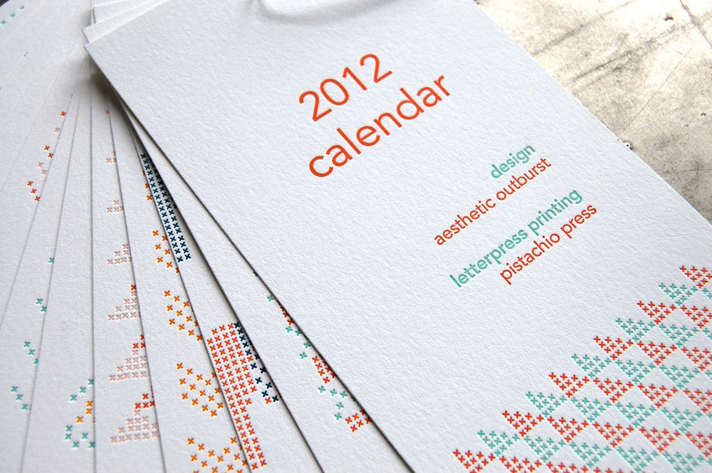 SALE 2012 Cross Stitch Calendar, letterpress