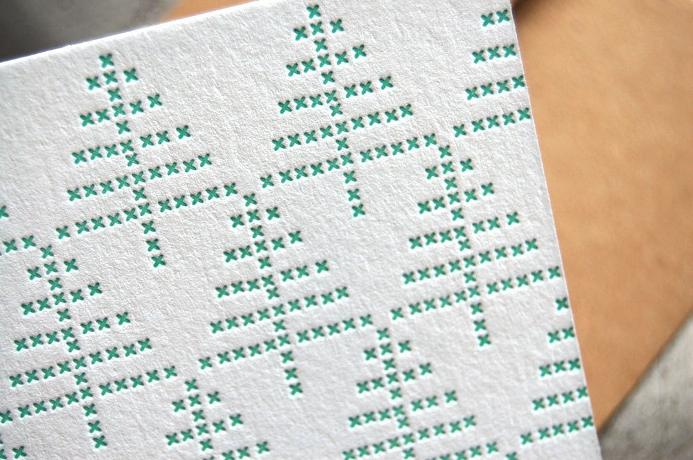 Trees - Letterpress cross stitch card - SET